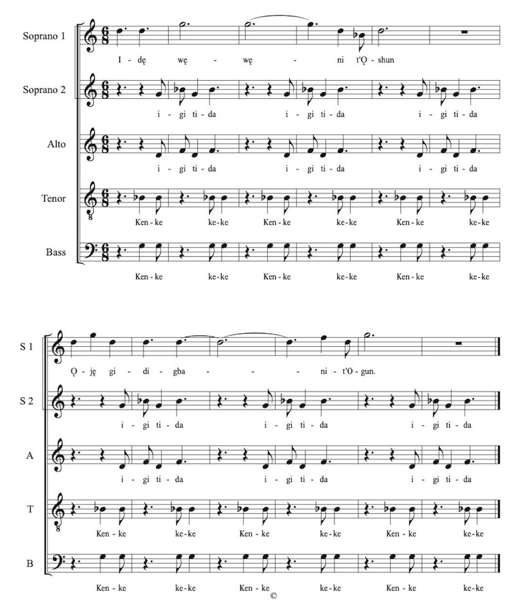 Omojola, <i>Funmilayo</i>: (Wòrú: mm. 146–157).